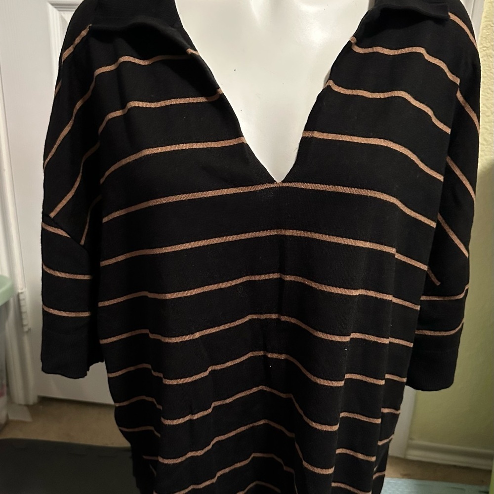Max Studio Johnny Collar Stripe Knit Polo Sweater - Picture 2 of 10